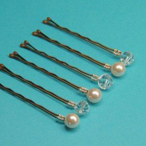 BRIDAL WEDDING Crystal IVORY PEARLS HAIR PINS CHRI